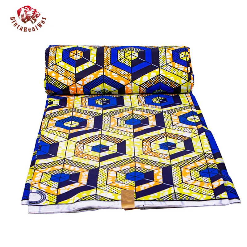 Bintarealwax 6 ярдов лоты африканская ткань геометрические узоры Ankara Polyester Farbic для шитья ткани для воска у двора Designe308L