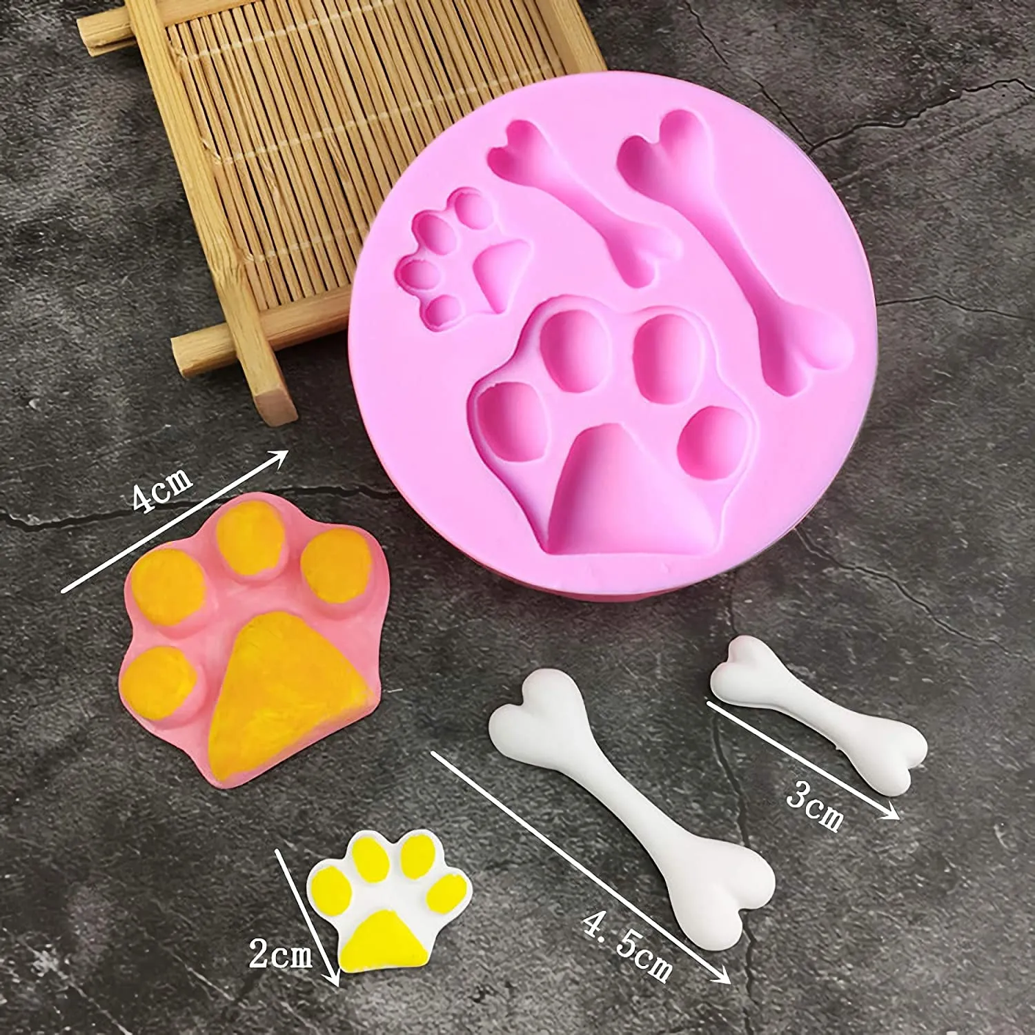 Patte de chat Moule à gâteau Forme de chien et d'os Moules de qualité alimentaire Moule en silicone flexible Fondant Bonbons Glaçage Biscuit Décor Chocolat Résine d'argile polymère 1222266