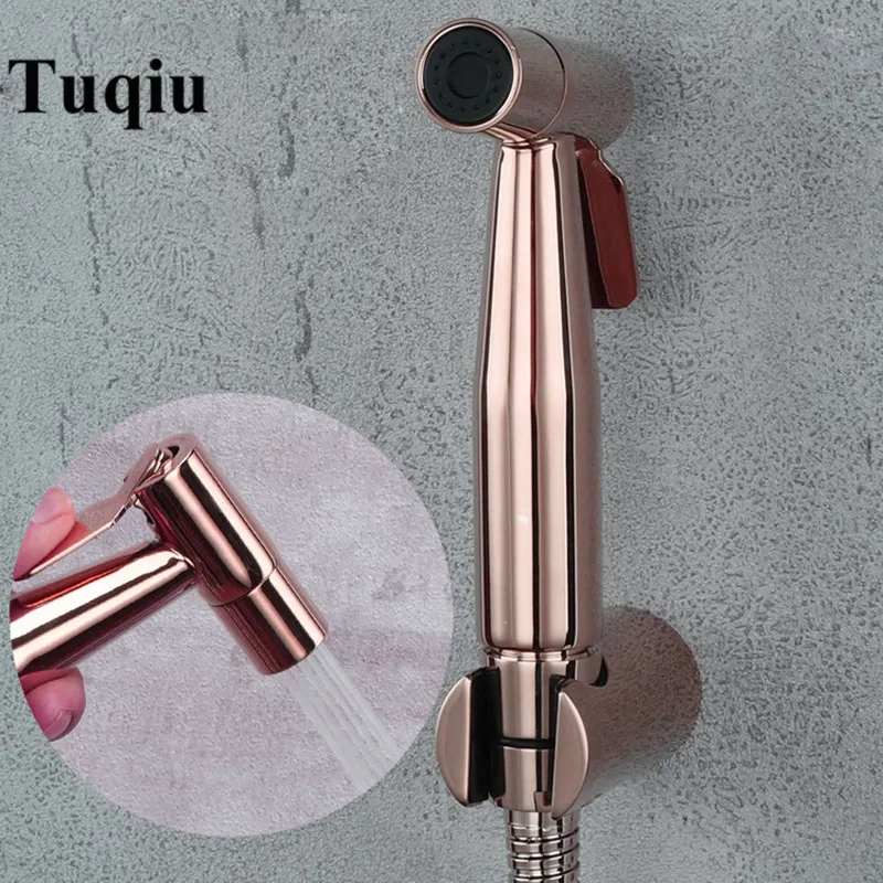 Tuqiu Hand Held Bidet Sprayer Douche Toilet Kit Rose Gold Brass Shattaf Shower Head Copper Set Jet Faucet Y200321