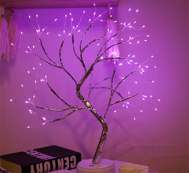 LED USB Fire Tree Light Lampade da tavolo in filo di rame Luce notturna la casa Camera da letto interna Festa di nozze Bar Decorazione natalizia 10 pezzi T1I2619