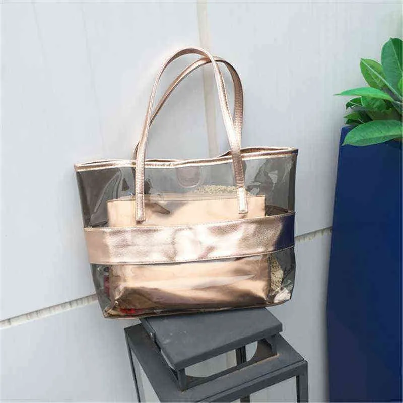 Сумки для покупок Bolso de Mano PVC Prespparente Para Mujer, Bolsa Cuero PU Nadar, COMBAS COLOR, 2 BOLSAS, ENVO GRATIS 220303