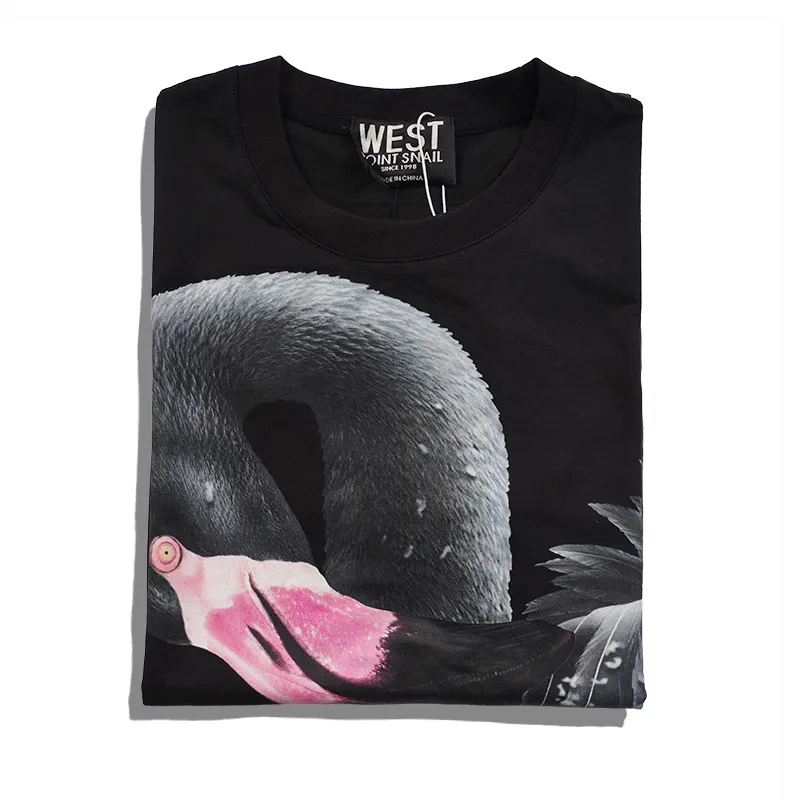 Moda verão camiseta masculina com estampa de cisne preto gola redonda casal solta e confortável camiseta de manga curta feminina S-XL#GVC0038