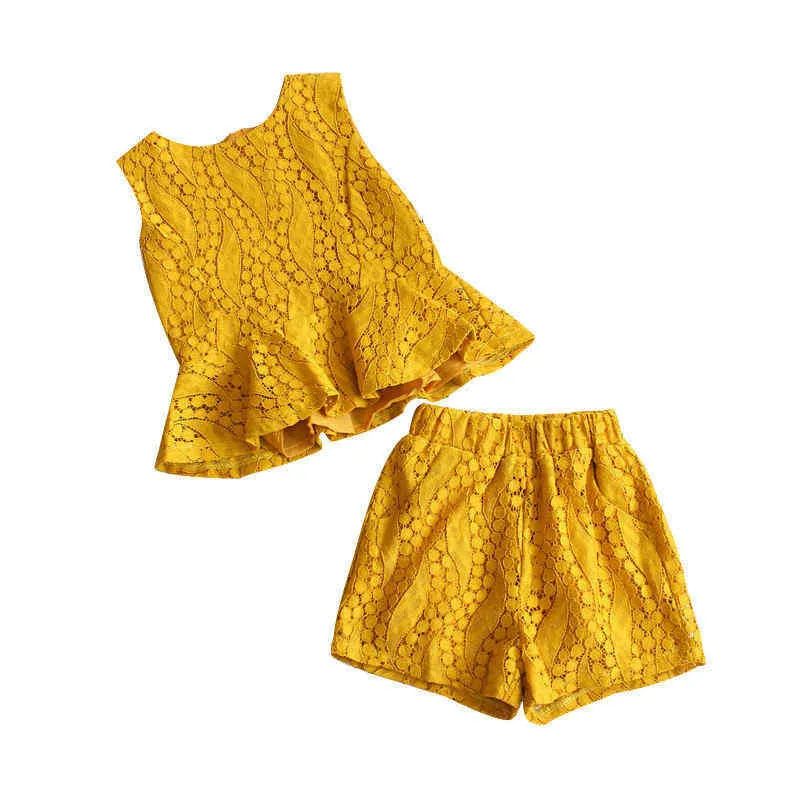 グーポソンキッズ服夏の幼児の花が中空アウトトップシュートの赤ちゃん女の子服セット韓国のファッション子供服G220310