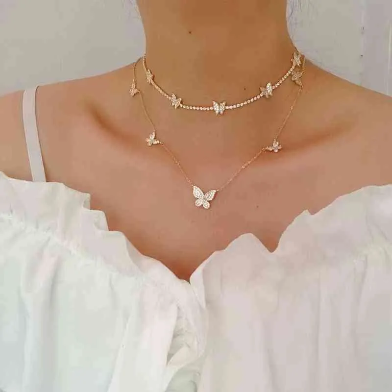 Cubic Cyrkon Butterfly PendantneckLAces Damskie Delikatne Biżuteria 14K Pozłacane Łańcuch Choker Naszyjniki