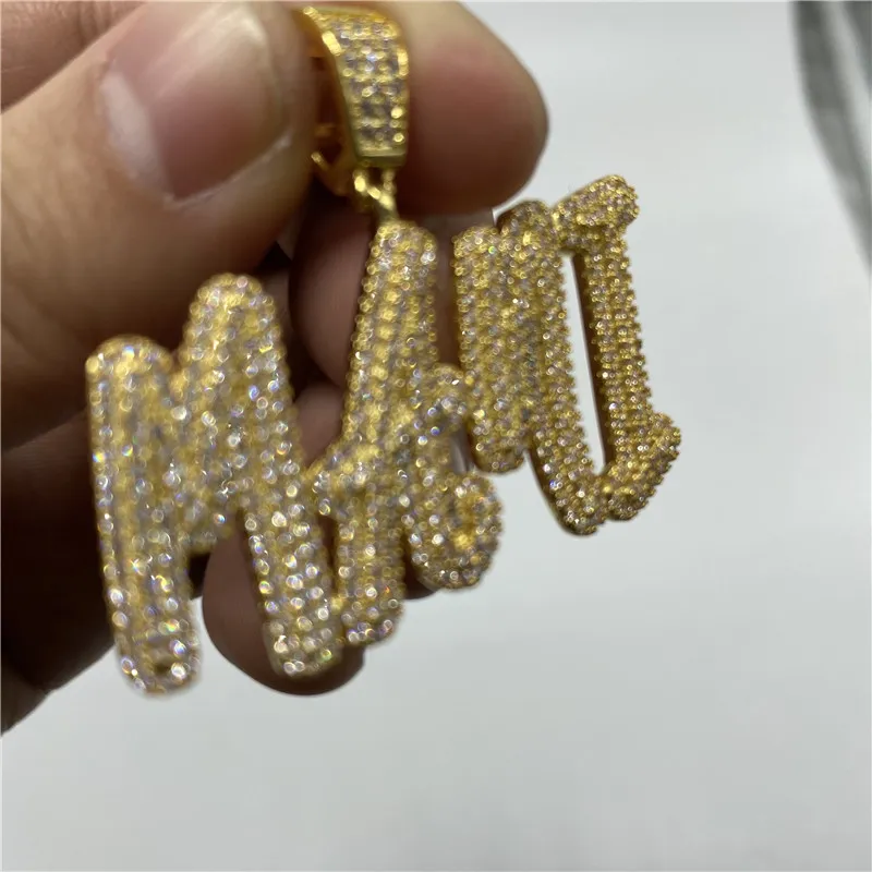 Sólido voltar letras personalizadas nome colares pingente charme para homens mulheres ouro prata cor zircônia cúbica com corrente de corda presentes260x