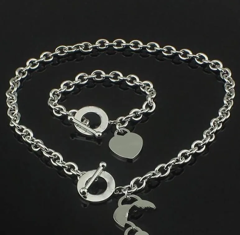 Cadeau de Noël 925 Argent Amour Collier Bracelet Ensemble Déclaration De Mariage Bijoux Coeur Pendentif Colliers Bracelets Ensembles 2 en 1280Y