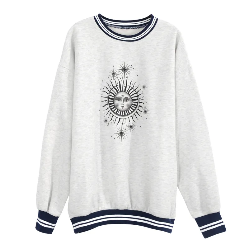 Plus Size Autumn Winter Sun Star Sweatershirts Casual Loose Pullover Cute Youg Girls Hoodies Female Clothes Gray Oversize 220215