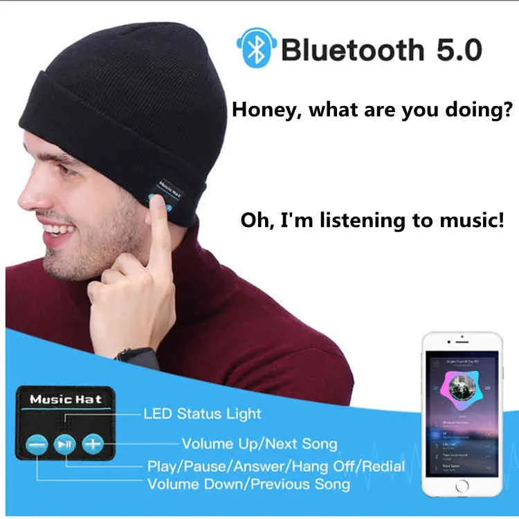 Trådlös Bluetooth Hörlurar Musik Hörlurar Cap Headset med Mic Sport för Meizu Sony Xiaomi Telefon Vinterhattar