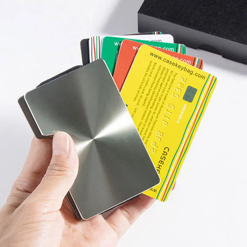 Mini Metal Card Holder Wallet RFID Blockering av Menlegering Kredit ID -fall Män Kvinnor Slim Aluminium Purse With Dollar Clip263a