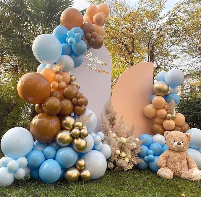 133 stuks koffie blauwe ballon boog slinger kit huid abrikoos macaron bruin verjaardag ballonnen baby shower jubileum partij deco 220217
