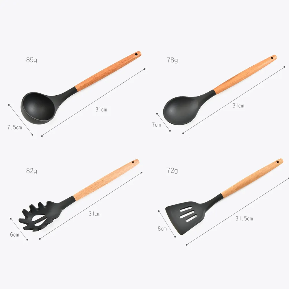 Il miglior set di utensili da cucina in silicone Manico in legno Spatola Cucchiaio da minestra Pennello Mestolo Pasta scolapasta Pentole antiaderenti Utensili da cucina 201223