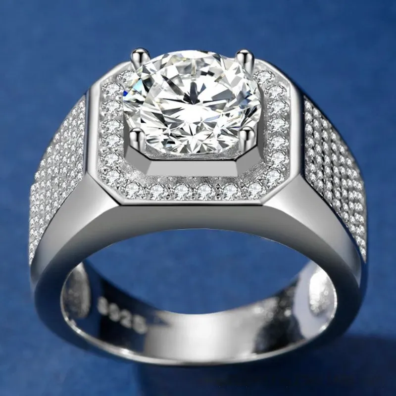 Simulato Moissanite S925 Anello in argento da uomo Matrimonio Fidanzamento Anello con diamanti quadrati Micro intarsiato Multy Diamanti Gioielli Gift217b