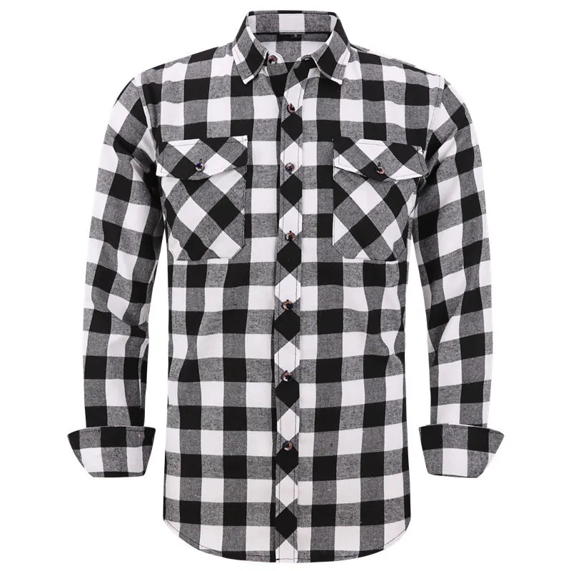 Men's Plaid Flannel Shirt Spring Autumn Male Regular Fit Casual Long-Sleeved Shirts For USA SIZE S M L XL 2XL 220215
