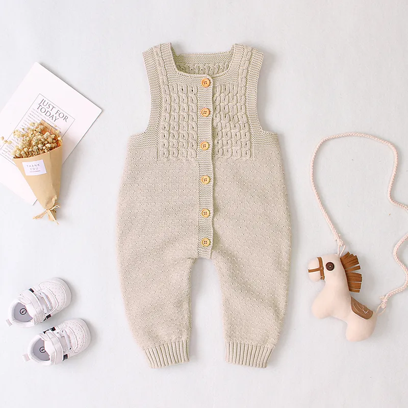 Bebek Giysileri Pamuk Kolsuz Bebek Kız Tulum Bebek Yenidoğan Fırfır Örme Yün Romper Tulum Tulum Pijama Tulum Çocuklar