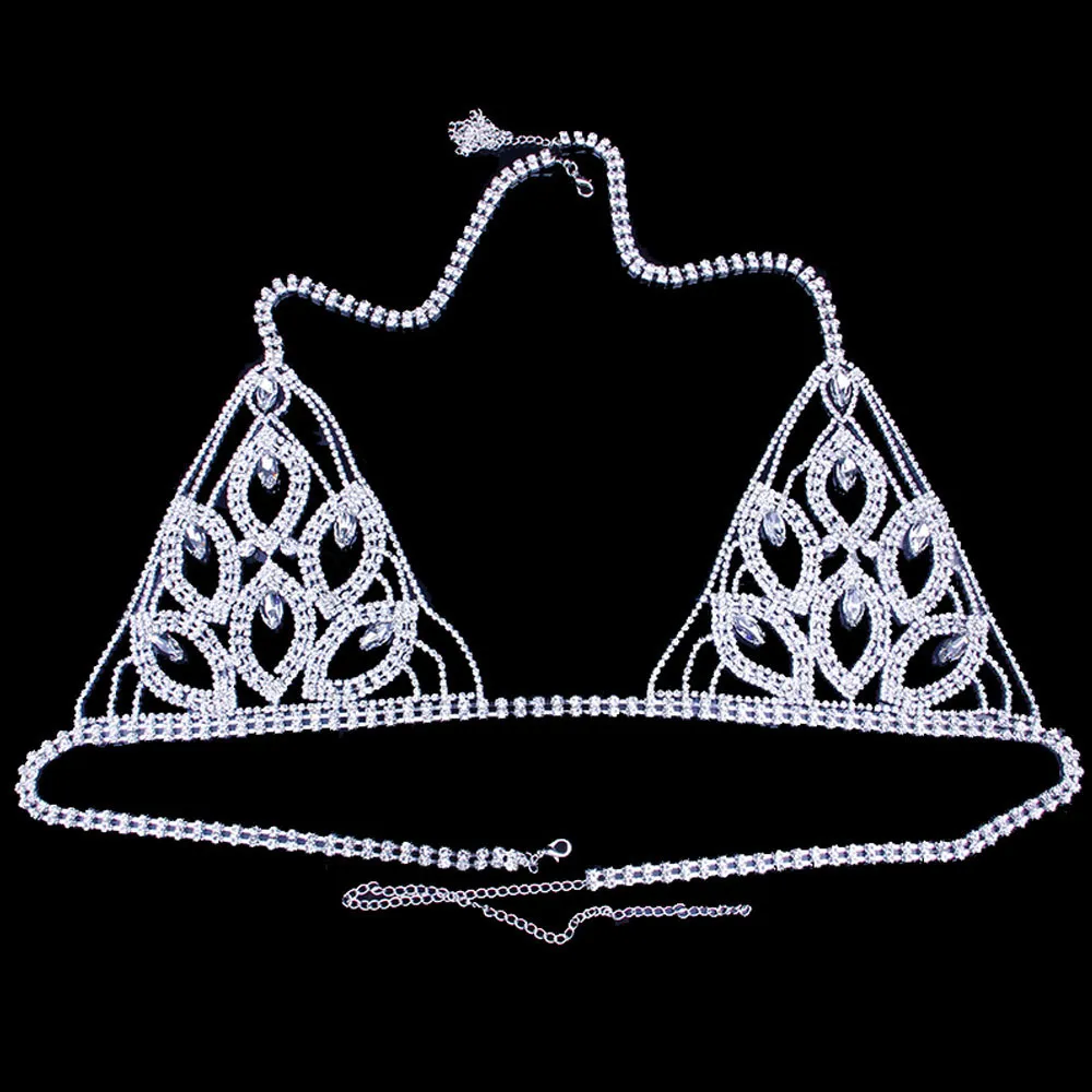 Stonefans Sexig kroppsbraltare BRALETTE Kedja för kvinnor Bikini Crystal Underwear Chains Underkläder Body Jewellery T200508294T