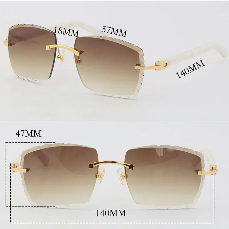 Rimless Man Woman Frames 3524012-A Original Marble White Plank Sunglasses Fashion High Quality Carved lenses Glass Unisex 18K Gold330n