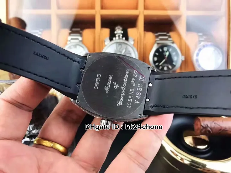 Nieuwe Vanguard V 45 SC DT 3D Letterlijk Heren Automatisch Horloge PVD Zwarte Stalen Kast Topkwaliteit Heren Sport Horloges Lederen Rubberen Band293t