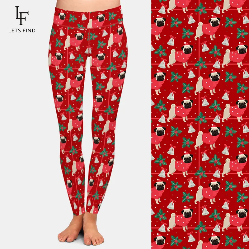 LetsFind Inverno Novas Mulheres Cintura Alta Plus Size Elastic Leggings 3d Pugs de Natal Impressão de Leite Impressão Casual Leggings 201202