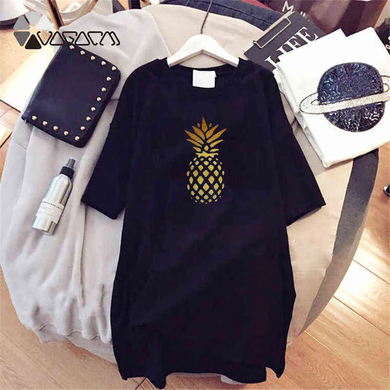 Fashion Femme Robe Multicolor Ananas Imprimer manches courtes Décontracté Summer Party Vintage Robe Avocado Tshirt Tshirt Tshirt Y220214