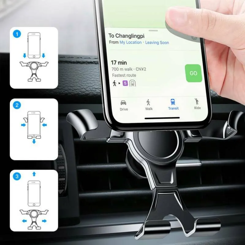 Ny Gravity Auto Phone Holder för iPhone/Samsung Car Air Vent Clip Mount Mobile Telefon Holder Mobiltelefonstativstillbehör