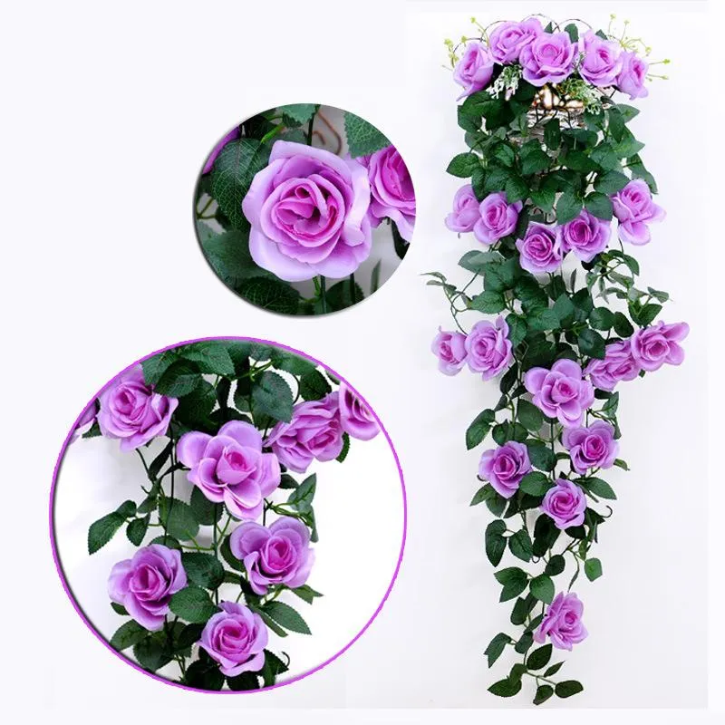 Simulation de tissu non tissé Rose Mur suspendu Vine Artificiel Fake Flower Plant Panier de suspension Balcon Decoration 2562