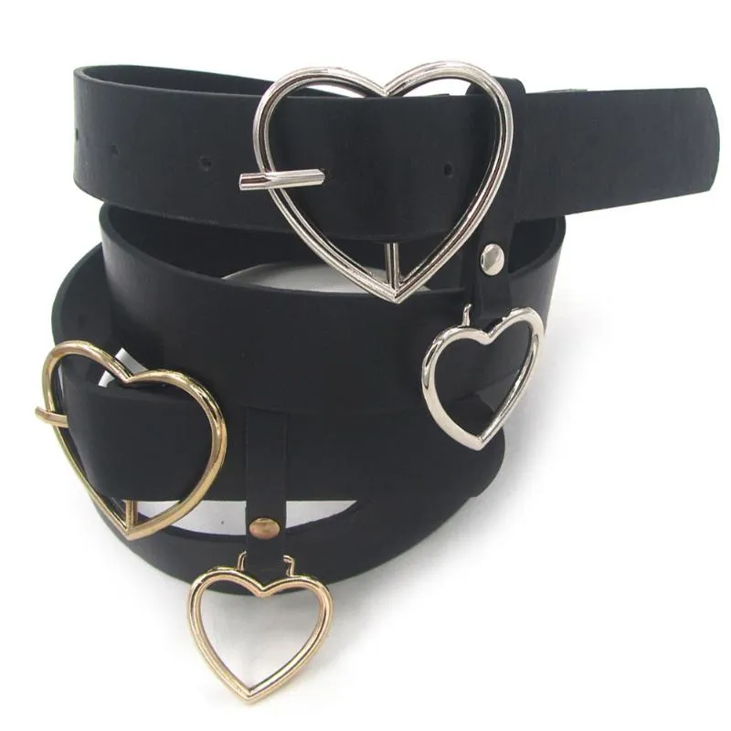 Black Belt Classic Heart Buckle Design New Fashion Women Faux Leather Heart Accessory Justerbart bälte Midjeband för Girls203T