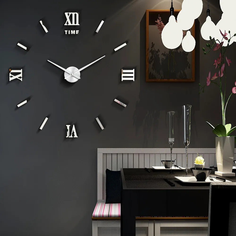 3D bricolage horloge murale sans cadre grand art moderne horloge murale décoration de la maison muet miroir mur acrylique autocollants pour salon chambre T200601