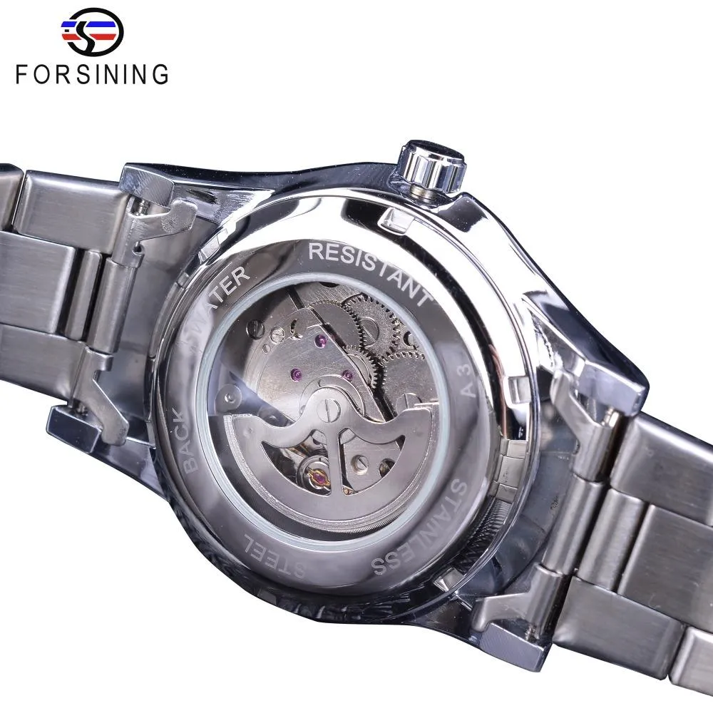 Forsining Diamant Montre Design Argent Inoxydable Automatique Dragon Affichage Hommes Homme Montres De Luxe Poignet Marque Classique Top Acier H231s