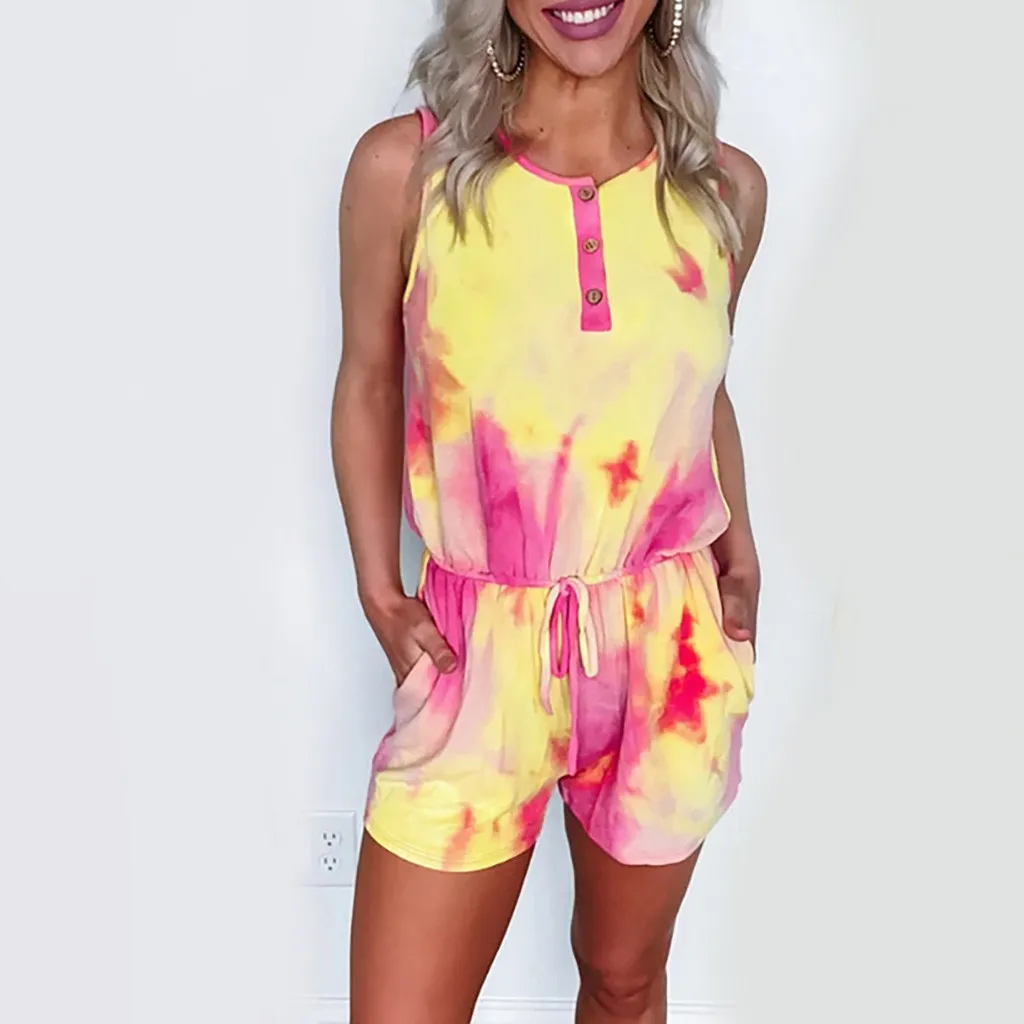 Casual Short Jumpsuit Trendy Tie-Dye Straps Jumpsuit Modische Hot Sexy Frauen Sommer Neue Damenbekleidung Vestidos 2020 T200704