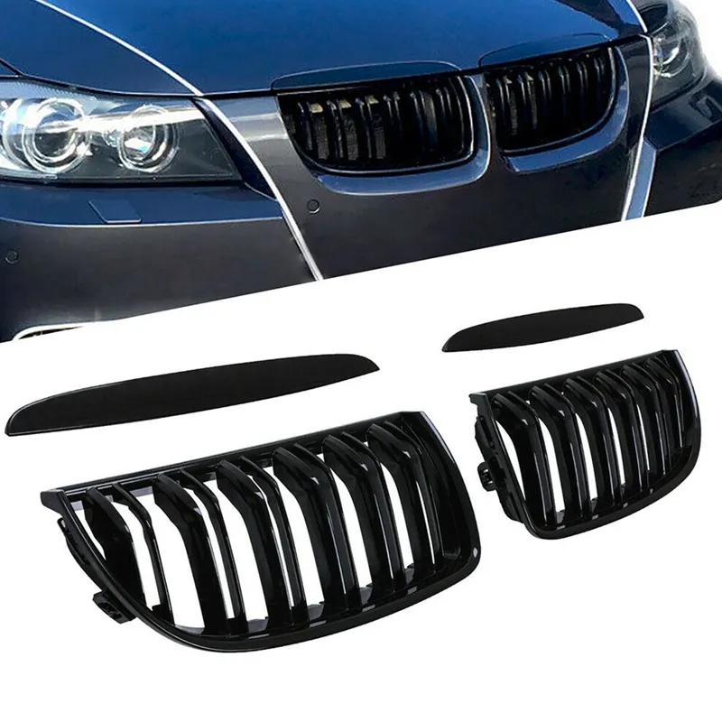 Grille z kratą z przodu nerki-Podwójna linia dla BMW E90 323I 328I 335I 330i 325i seria 32008 Gloss Black