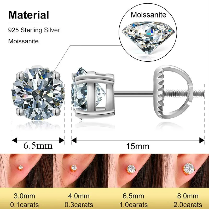 Ohrstecker Unisex Klassisch mit Zertifikat Moissanit Ohrringe für Damen Schmuck 925 Sterling Silber Mode Verlobungsgeschenk321l