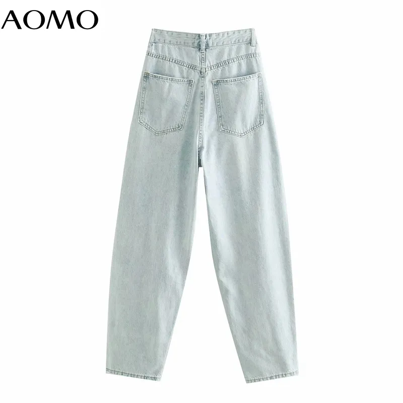 AOMO moda donna jeans a vita alta pantaloni tasche dei pantaloni pantaloni in denim femminile con cerniera 4M333A