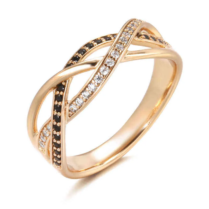 Luxury 18k Rose Gold Natural Black Diamond Ring Geometric Line Wedding Rings for Women Vintage Fashion Jewelry 2112171854044