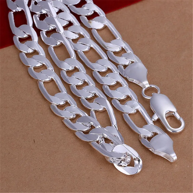 Solid 925 Sterling Silver Necklace For Men Classic 12mm Cuban Chain 18-30 Inches Charm High Quality Fashion Jewelry Wedding 22022294e