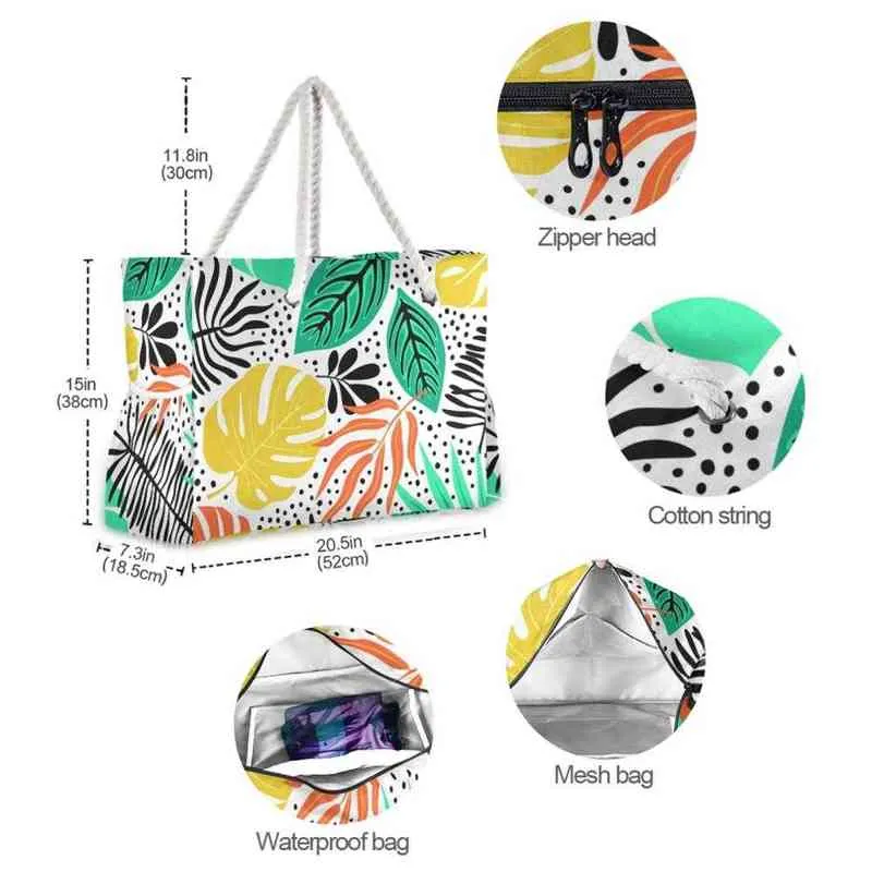 Sacs à provisions Mode Pliant Femmes Grande Taille Sac À Main Fourre-Tout Dames Plantes Tropicales Impression Nylon Graffiti Sac À Bandoulière Plage Bolsa Feminina 220310