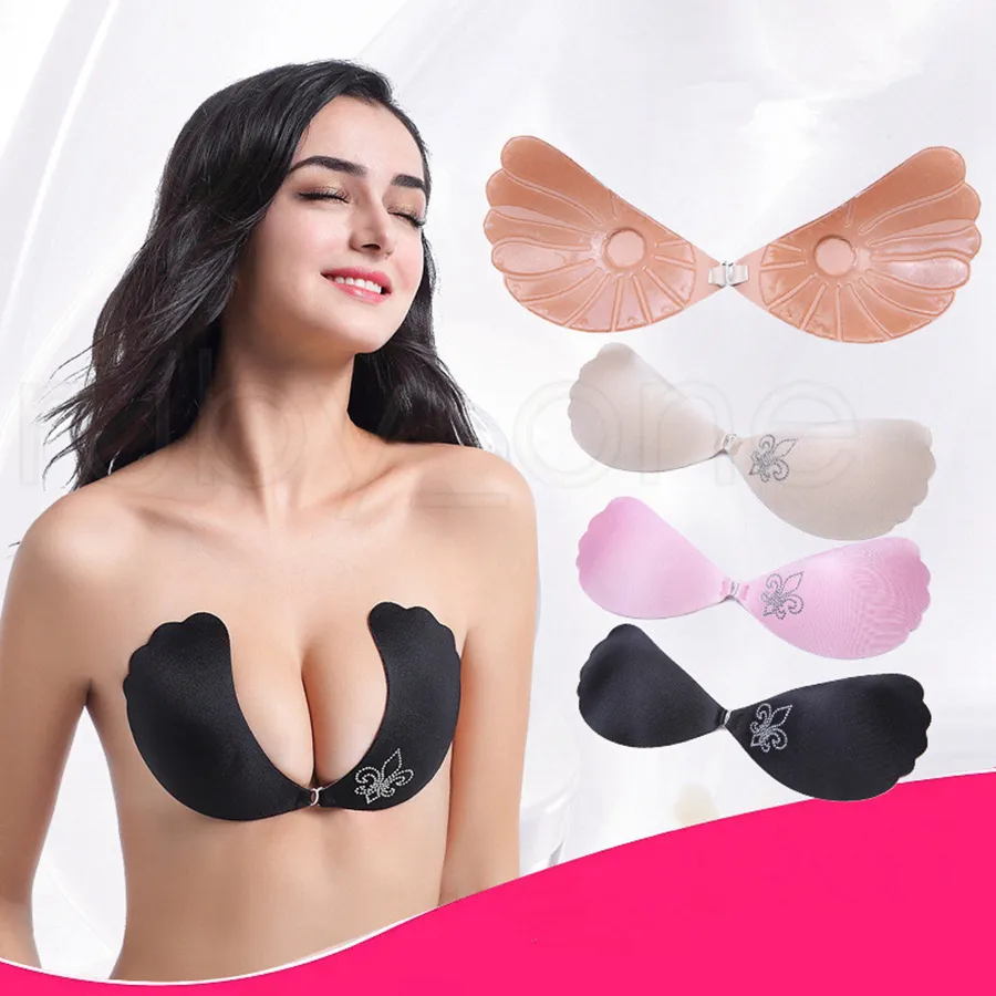 Mulheres voar asas forma de silicone invisível empurrar para cima auto-adesivo fecho frontal pegajoso mamário bras / set