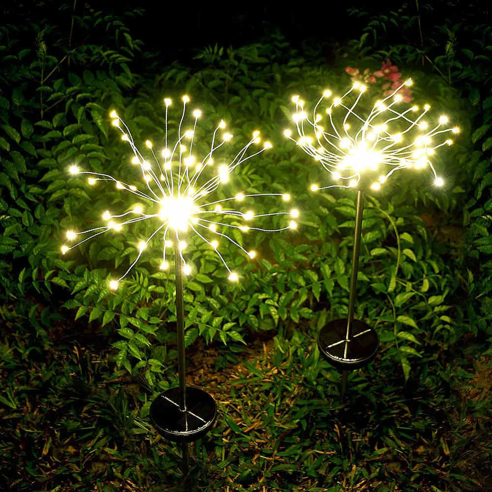 Luces de hadas LED con energía solar Flash fuegos artificiales Lámpara de diente de león Boda Fiesta de Navidad Jardín al aire libre paisaje decoración de césped Y200903