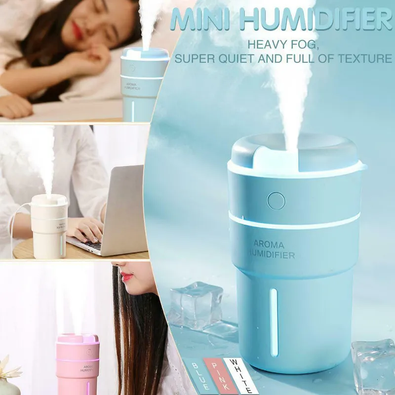ELOOLE 320ml Mini Air Humidifier With Battery Cup Ultra For Home USB Aroma Diffuser Essential Oil Y200416