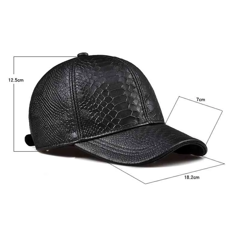 2021 Winter genuine sheepskin Leather Eagle Print 56-60CM Black/Brown Baseball Caps For Man Casual Street Gf Gorras Dad Hat