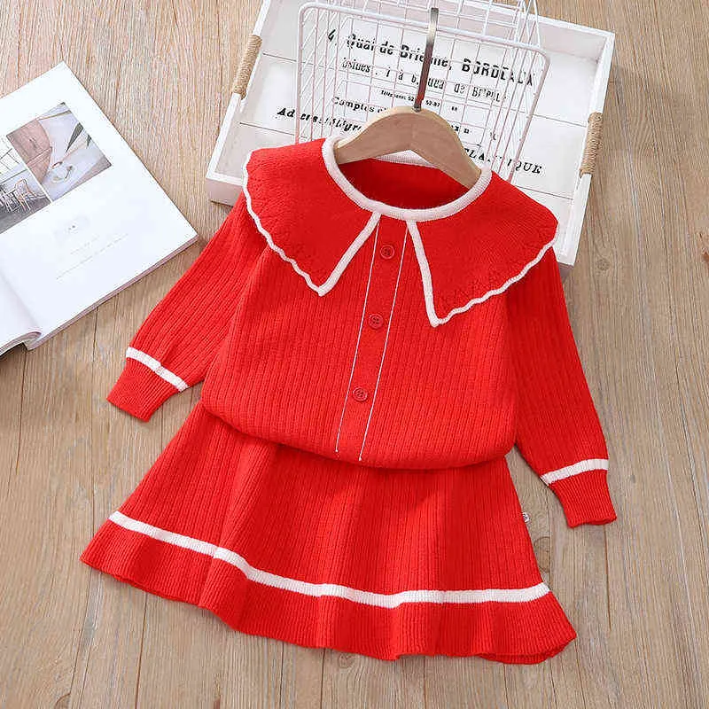 GOOPORSON Осенняя детская одежда вязание свитера Topskirt мода корейский маленький девочек одежда набор одежды милые школьные дети наряды G220310