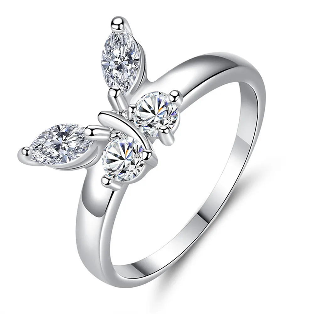 925 Sterling Zilver Glanzende Volledige Diamant Edelsteen Ring Kubieke Zirkonia Ringen CZ Diamant Vlinder Ring Eternity Engagement Wedding Band Ring voor Vrouwen
