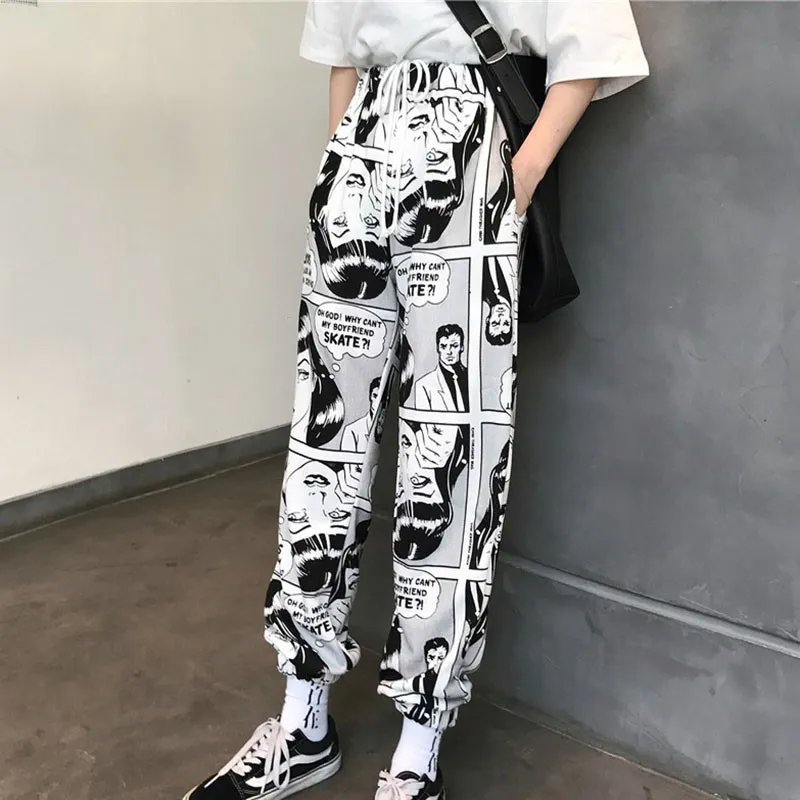 Femmes Pantalons Loose Sports Casual Beam Foot Sarouel Comics Imprimé Joggers Pantalons Hommes Hip Hop Pantalon Décontracté 201113