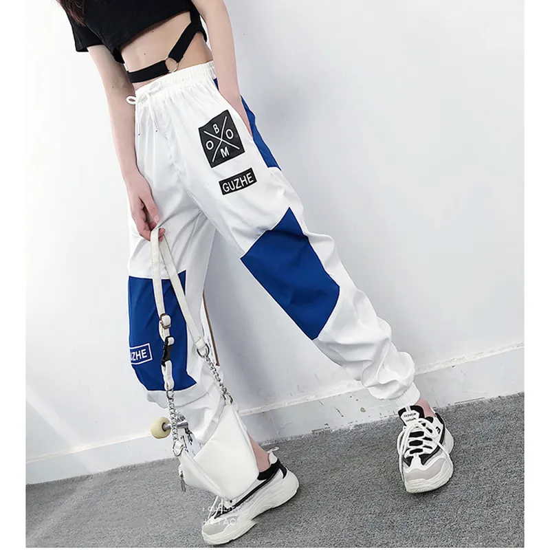 Hoge taille-brief splitsen vrachtbroek vrouwen losse harajuku bf enkellange overalls broek plus size hip hop dames sport broek 201109