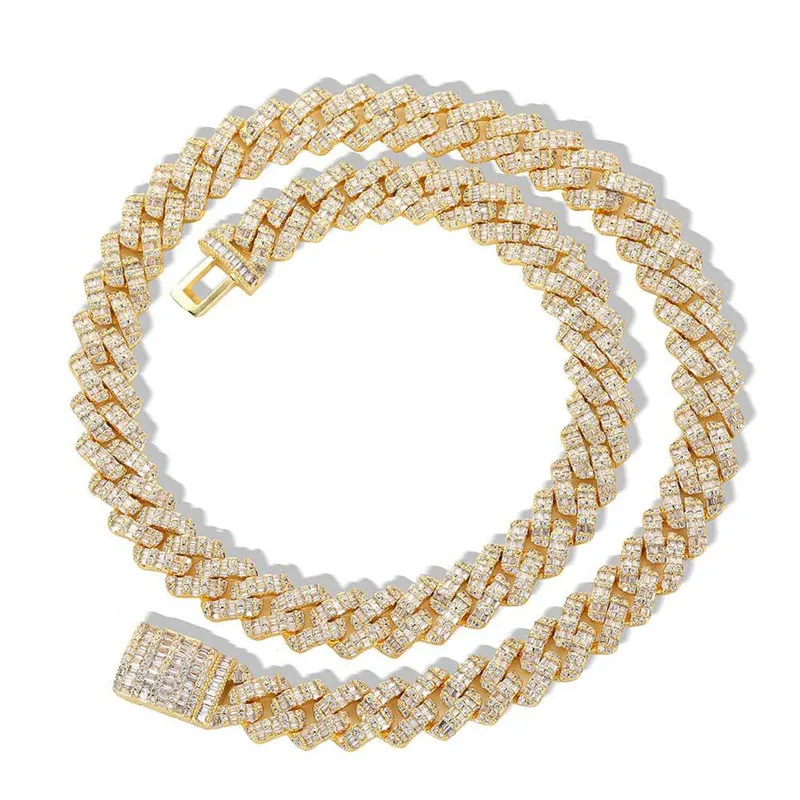 Кубинское ожерелье с бриллиантами 10 мм, цепочка со льдом, круглый квадратный кубинский камень с фианитом, позолоченная, посеребренная, мужская хип-хоп Jewelry261I