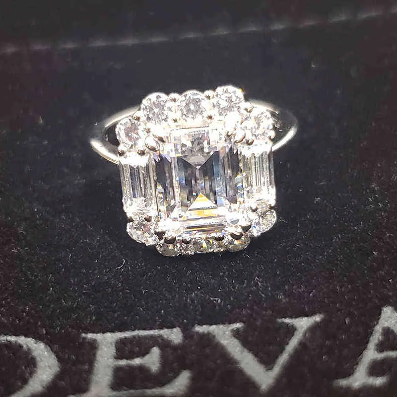OEVAS 100% 925 Sterling Silver Sparkling High Carbon Diamond Anneaux de mariage pour femmes Engagement Party Fine Bijoux en gros 211217