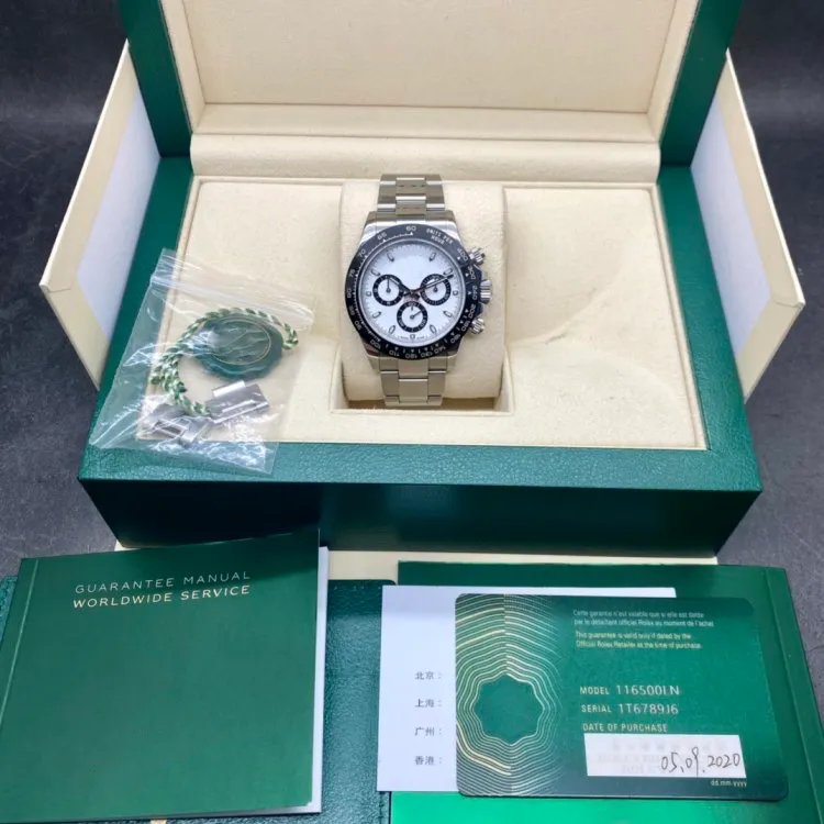 VK Chronograph Stahl und Keramik Uhrenbox Zertifikat 116500 Weiße Keramik Panda 40mm Uhren Automatik Mechanisch Herren180L