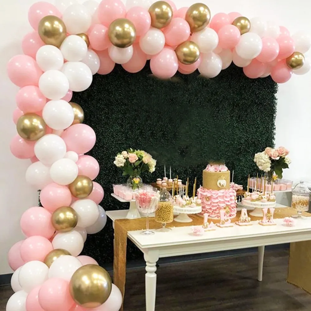 122 pçs balão guirlanda arco kit rosa branco ouro látex balões de ar presentes da menina chá de bebê aniversário festa de casamento decoração suprimentos q1272v