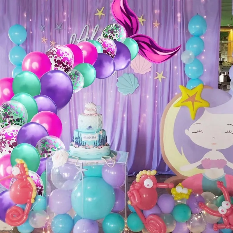 Fengrise 44st Set Balloon Little Mermaid Theme Party Mermaid Decor Mermaid Birthday Decor for Kids For Birthday Wedding Party Y298O