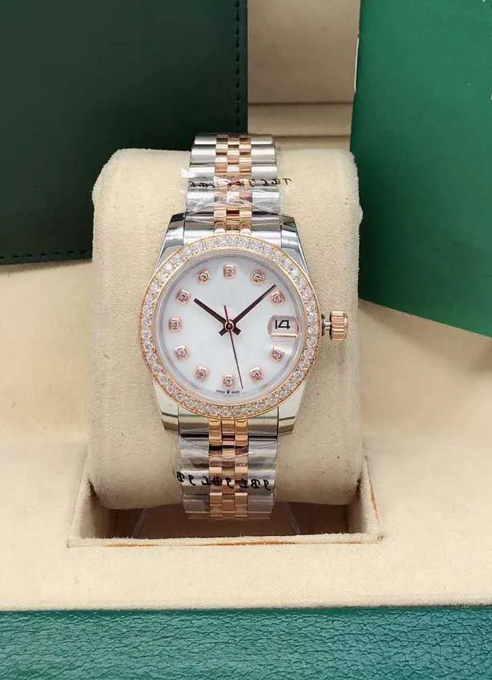 High quality gold fashion 31mm Sapphire Ladies dress Pink watches Mechanical automatic scan date womens watch Stainless steel brac256C