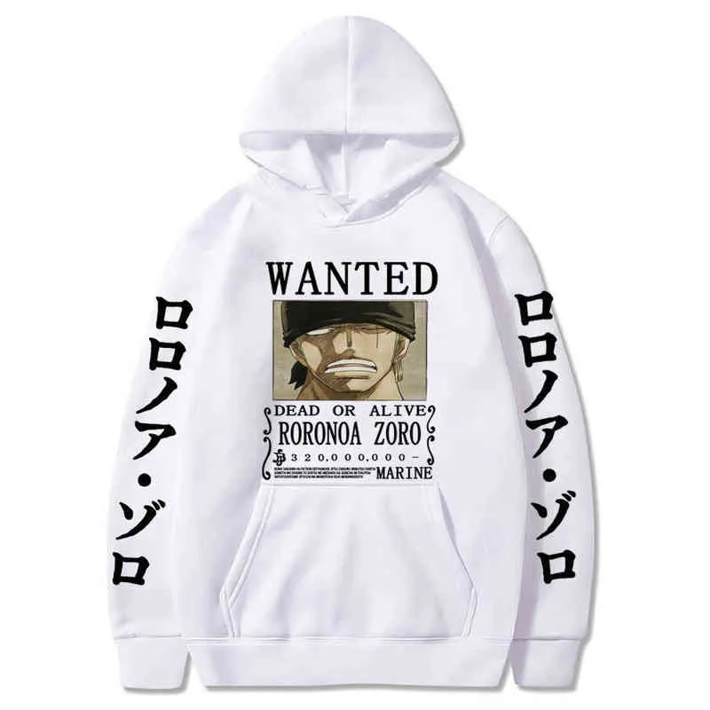 One Piece Hoodie Printed Anime Pullover Sweatshirts Roronoa Zoro Long Sleeve Hoodies Unisex Streetwear Tops H1227